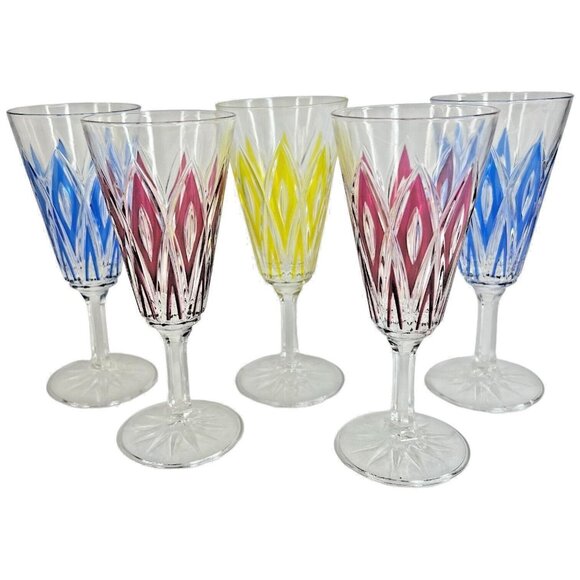 5 Vintage VMC Reims French Harlequin Fluted Champagne Glasses Set Cocktail Wine - Picture 1 of 10